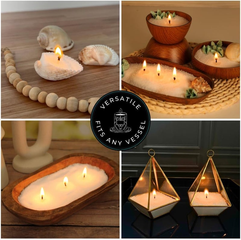 Direct Candle Supply 1lb White Unscented Sand Candles with Wicks, Pearled Candle, Powder Candle Wax, Refillable Pearl Candles with 10 Wicks for Candlemaking - Image 3